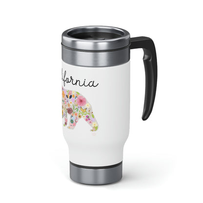 California Bear Floral Flowers Stainless Steel Travel Mug with Handle, 14oz
