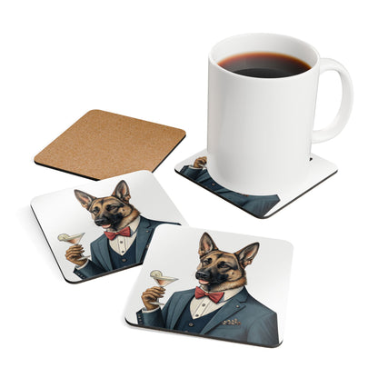 Hair of the Dog "German Shepherd" Dog-Themed Corkwood Coaster Set, Animal Lover Gift, Home Bar Accessory, Pet Lover Decor