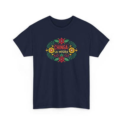 Chinga La Migra Anti I.C.E Floral Statement Tee - Unisex Graphic Shirt, Bold Casual Wear, Gift for Activists, Festival Clothing