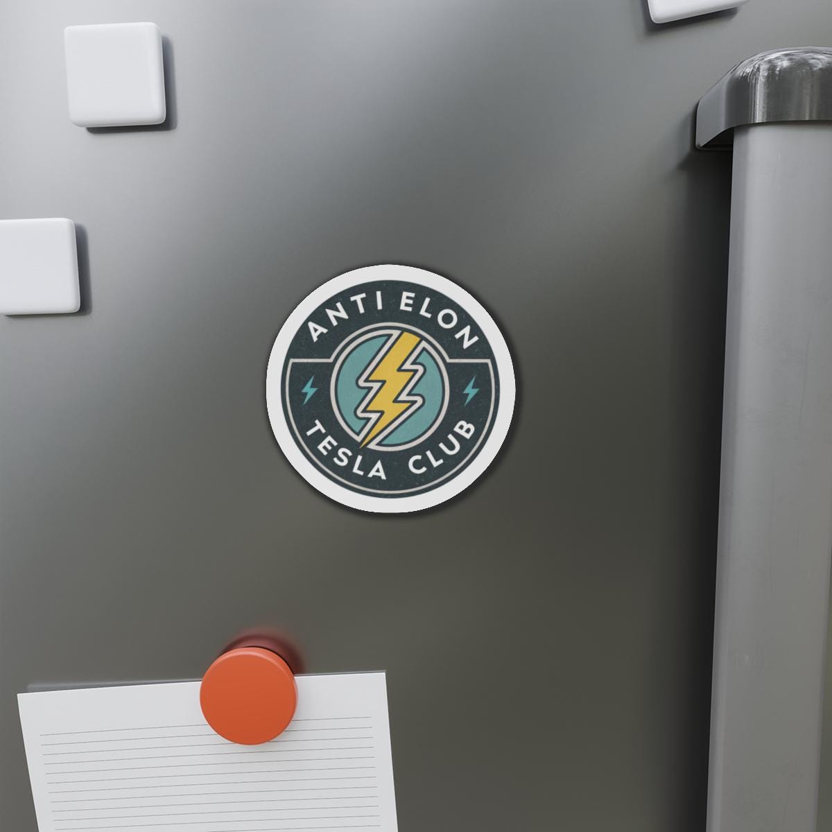 Anti Elon Tesla Club Magnet, Funny Die-Cut Car Magnet, Sarcastic Tesla Gift, Anti-Tech Decor for Fridge, Locker, or Office