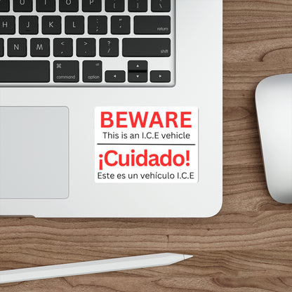 Beware I.C.E Vehicle Identification Die-Cut Stickers | Bold Warning Decals for Cars, Laptops, Bumper Stickers, Home Decor