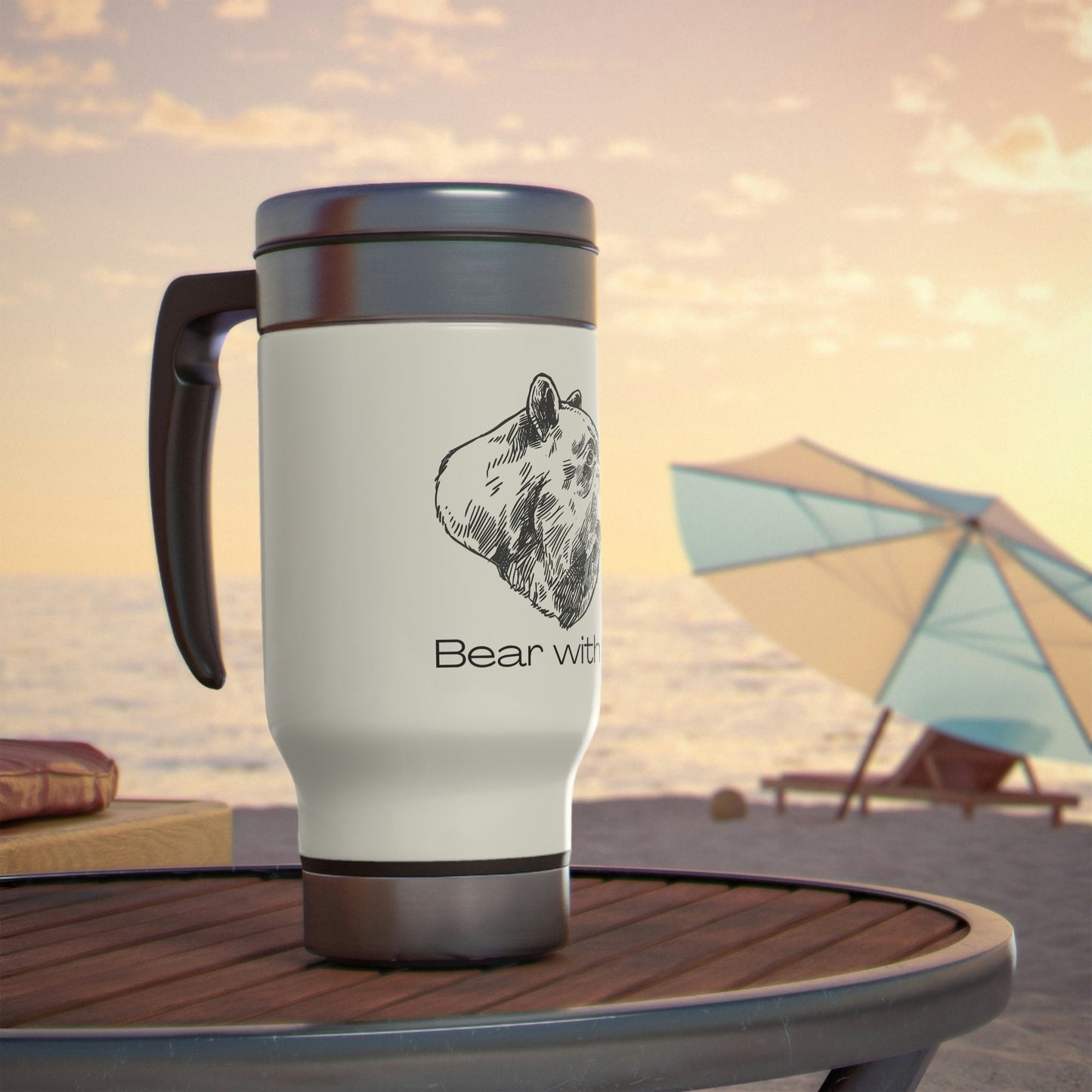 Bear With Me Stainless Steel Travel Mug with Handle, 14oz Animal Design Wildlife Nature Coffee Go Cup Drink Holder