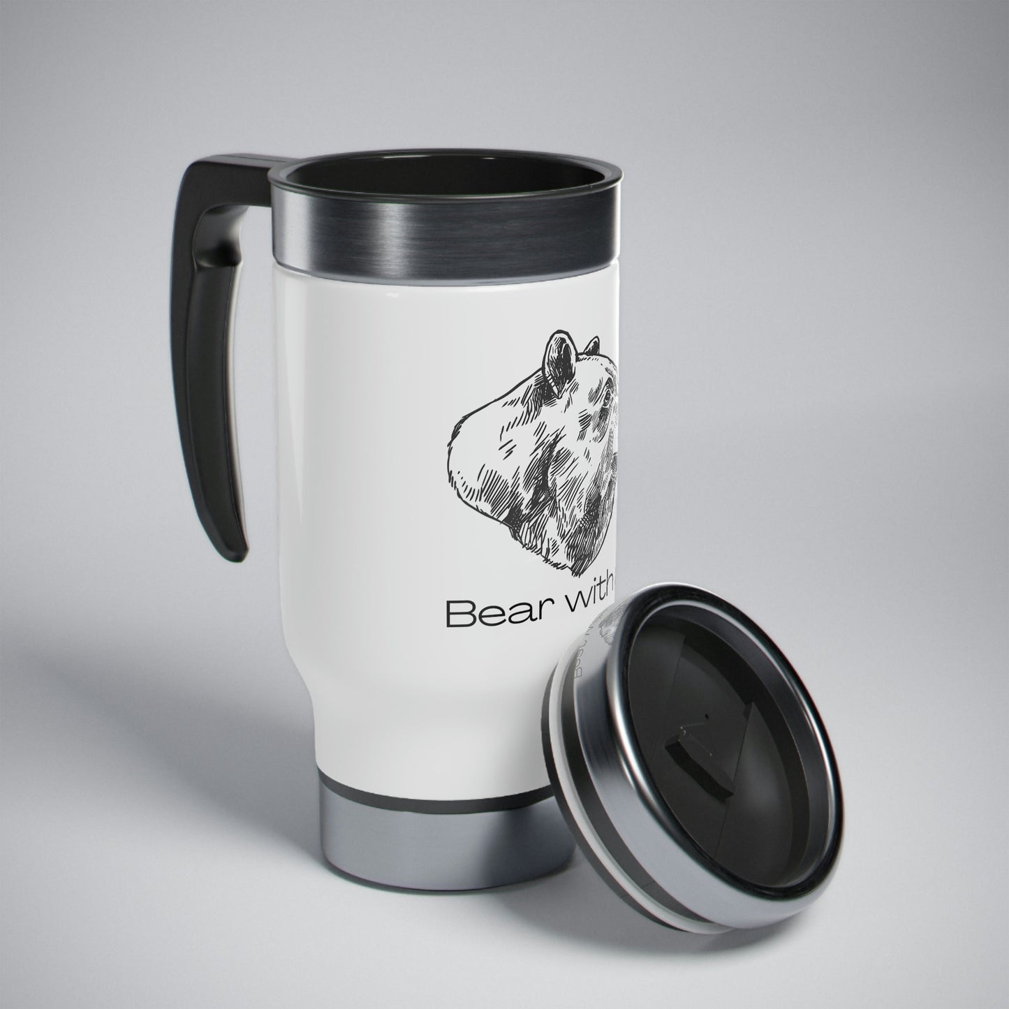 Bear With Me Stainless Steel Travel Mug with Handle, 14oz Animal Design Wildlife Nature Coffee Go Cup Drink Holder