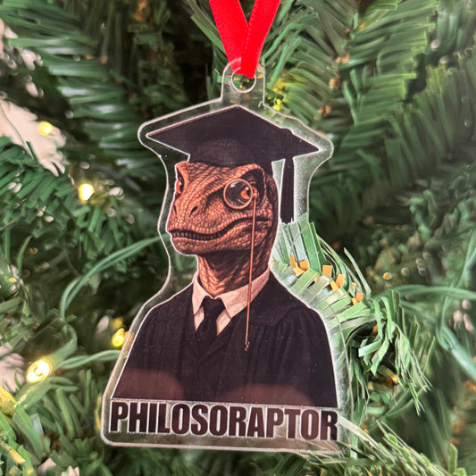 Philosoraptor Custom Cut Acrylic Ornament | Jurassic Park Fans | Velociraptor | Gifts for Educators | Christmas Decor