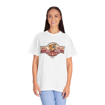 Hill Valley High School T-Shirt Back to the Future Bulldog Tee, 1985 Retro Unisex Shirt, Vintage School Spirit Gift, Movie-Inspired Apparel