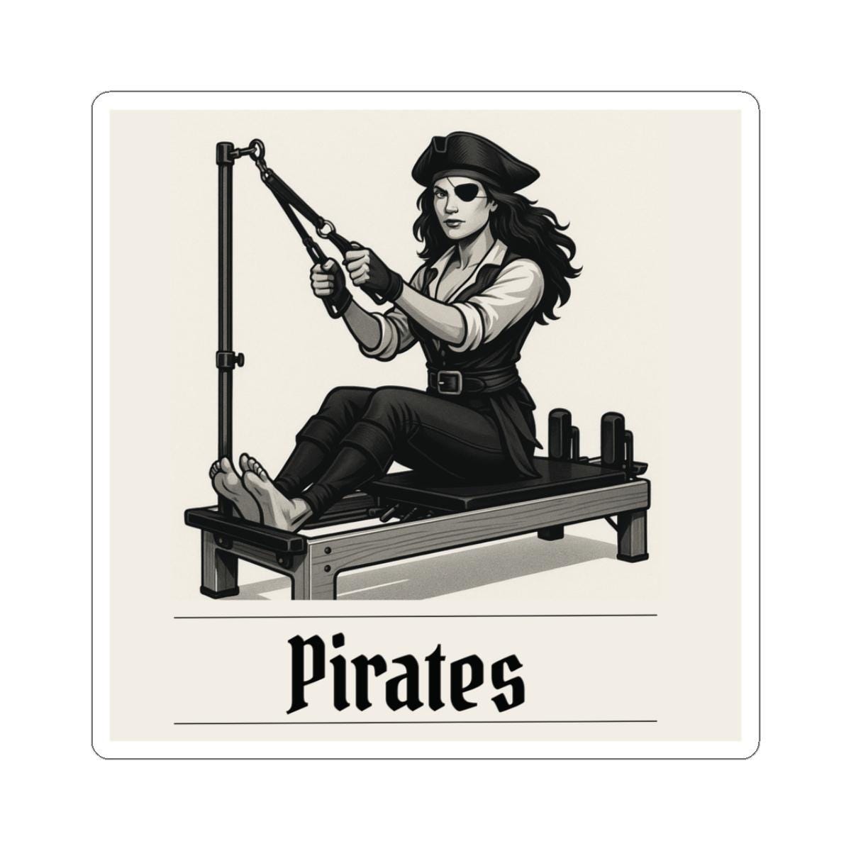 Pirates Pilates Sticker, Funny Kiss-Cut Vinyl Decal for Laptops, Journals, Water Bottles, Gift for Pilates Lovers and Pun Fans