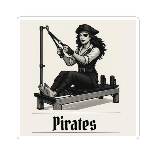 Pirates Pilates Sticker, Funny Kiss-Cut Vinyl Decal for Laptops, Journals, Water Bottles, Gift for Pilates Lovers and Pun Fans