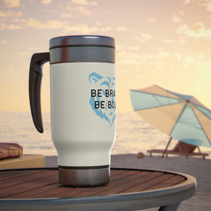 Be Brave Be Bold Bear Design Stainless Steel Travel Mug with Handle, 14oz