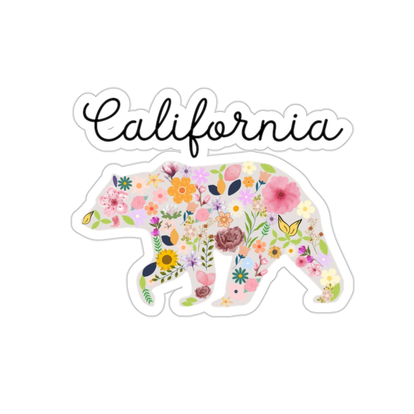 California Flower Bear Kiss-Cut Stickers Cali West Coast Golden State Floral