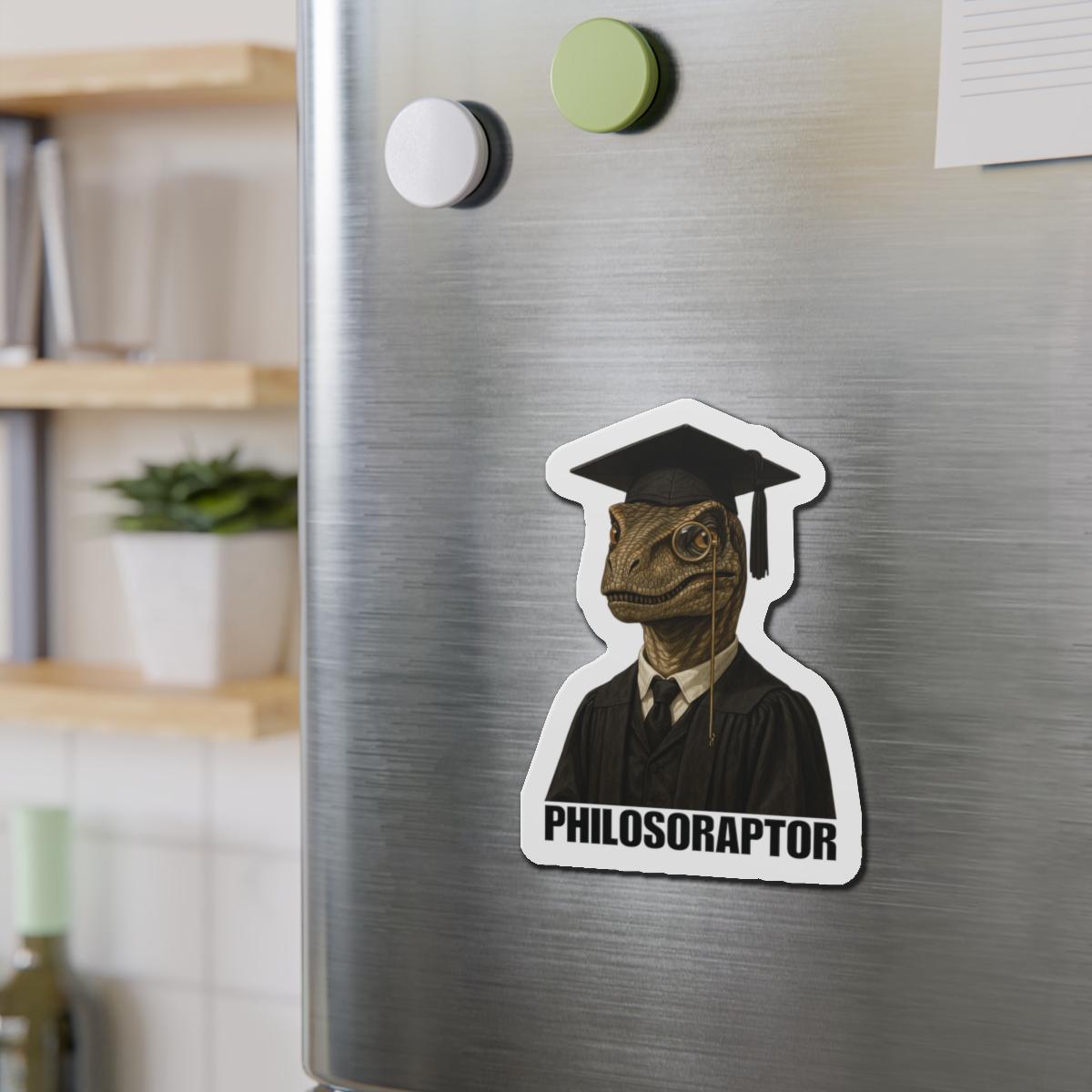 Philosoraptor Die-Cut Magnet | Funny Graduation Decor, Cool Gift for Graduates, Quirky Kitchen Magnet, Unique Home Decor, Educational Gift