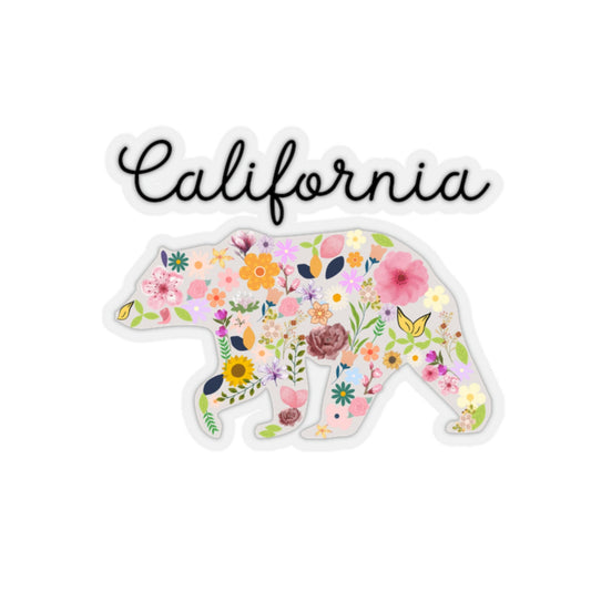 California Flower Bear Kiss-Cut Stickers Cali West Coast Golden State Floral