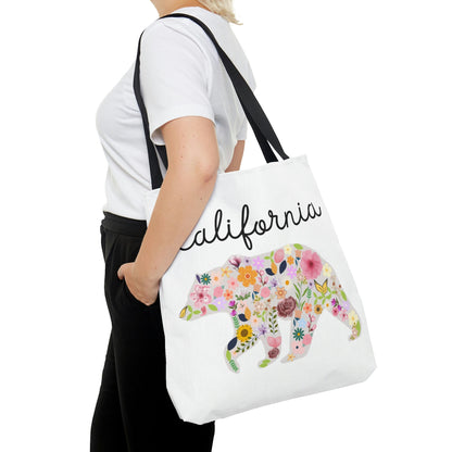 California Bear Floral Design Flowers Cali AOP Tote Bag