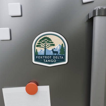 Foxtrot Delta Tango Nature-Themed Die-Cut Magnets, Outdoor Decor, Foxtrot Delta Tango, Eco-Friendly, Gift for Adventurers, Mountain Lovers