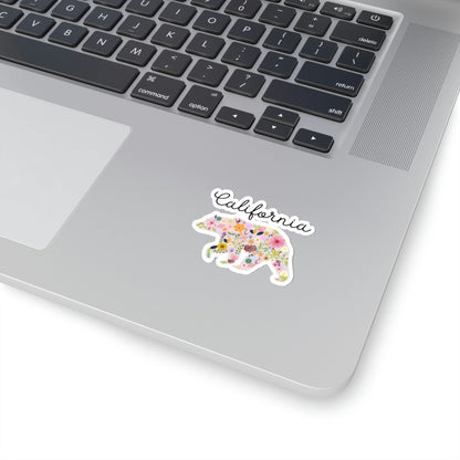 California Flower Bear Kiss-Cut Stickers Cali West Coast Golden State Floral