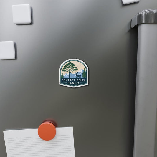 Foxtrot Delta Tango Nature-Themed Die-Cut Magnets, Outdoor Decor, Foxtrot Delta Tango, Eco-Friendly, Gift for Adventurers, Mountain Lovers