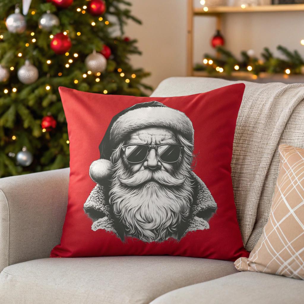 Cool Santa Sunglasses Pillow | Holiday Decor, Cozy Home, Christmas Gift, Fun Cushion, Winter Celebration