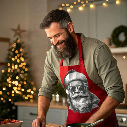 Cool Santa Christmas Apron | Holiday Cooking Gift Apron for Men and Women | Christmas Kitchen Accessory